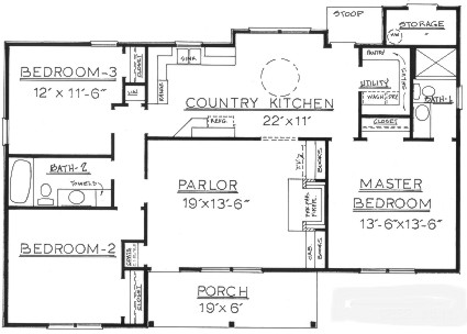 Country Log Home Plan L-1252 First Floor