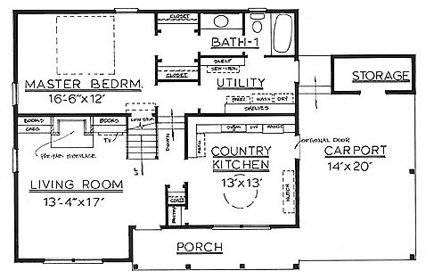 Country Contemporary Plan C-1450 First Floor