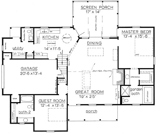 Country Home Plan F-1505 First Floor