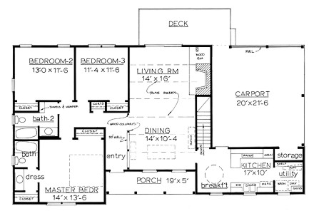 Country Home Plan F-1516 First Floor