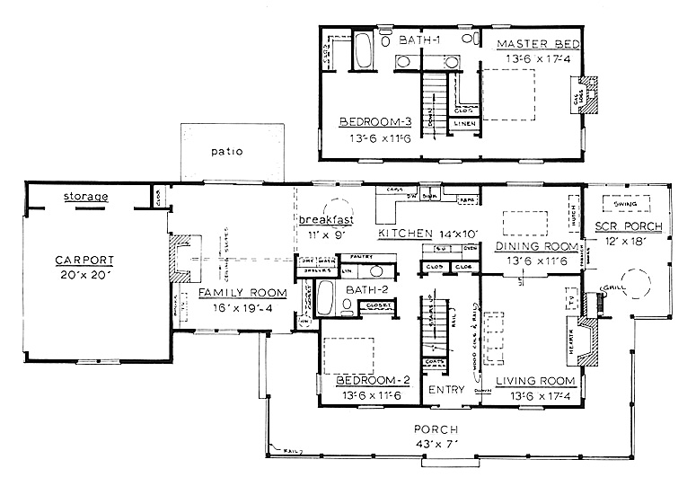 Country Home Plan F-2128 First and Second Floors