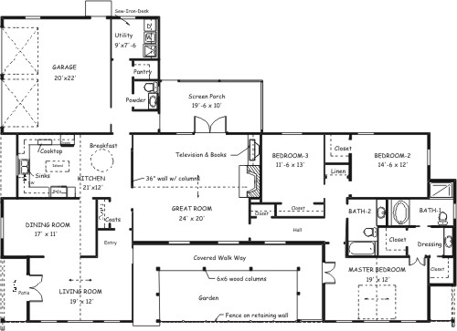 Country Contemporary Plan F-2200 Alternate First Floor